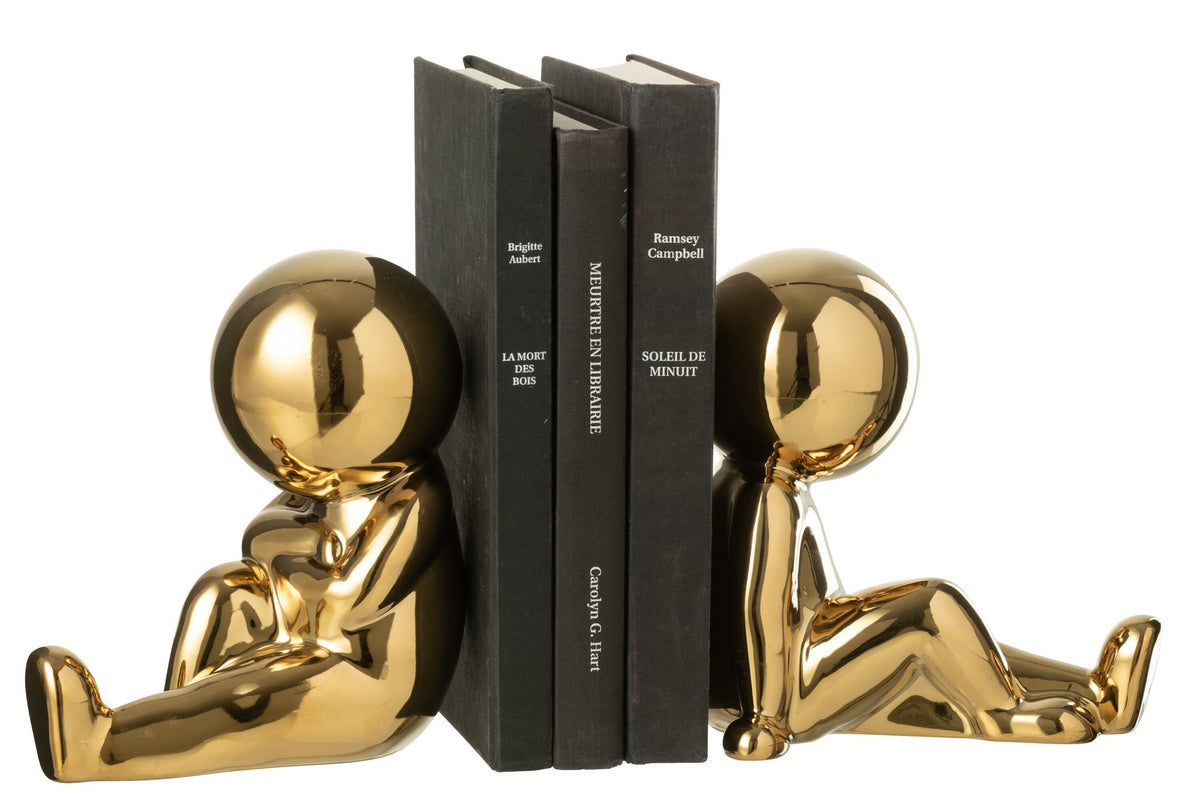 J-Line boekensteun Marcel - polyresin - goud - set van 2