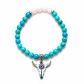 Boho dames armband Howliet en Rozenkwarts met buffel bedel