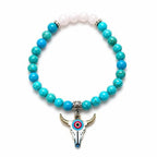 Boho dames armband Howliet en Rozenkwarts met buffel bedel
