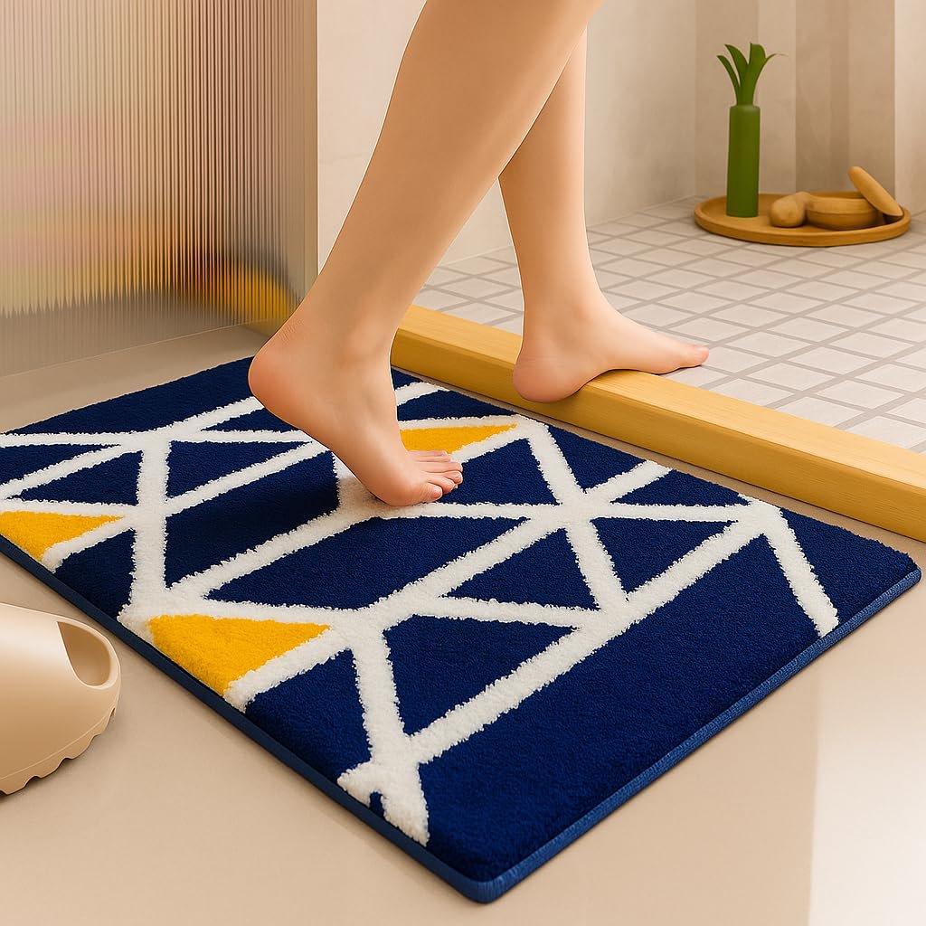Mozaïekblauw superzachte 2000 GSM-badmat van microvezel (40x60 cm) 1 stuk | Absorberende antislipdeurvloermat voor thuisbadkamerkeuken