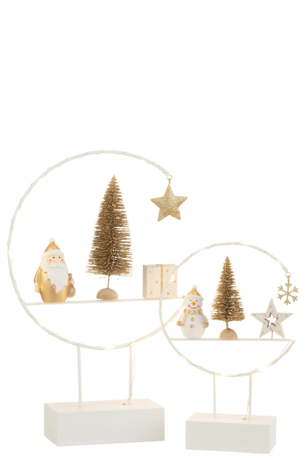J-Line Semicirkel Op Voet+Led Kerstman Hout Wit/Goud