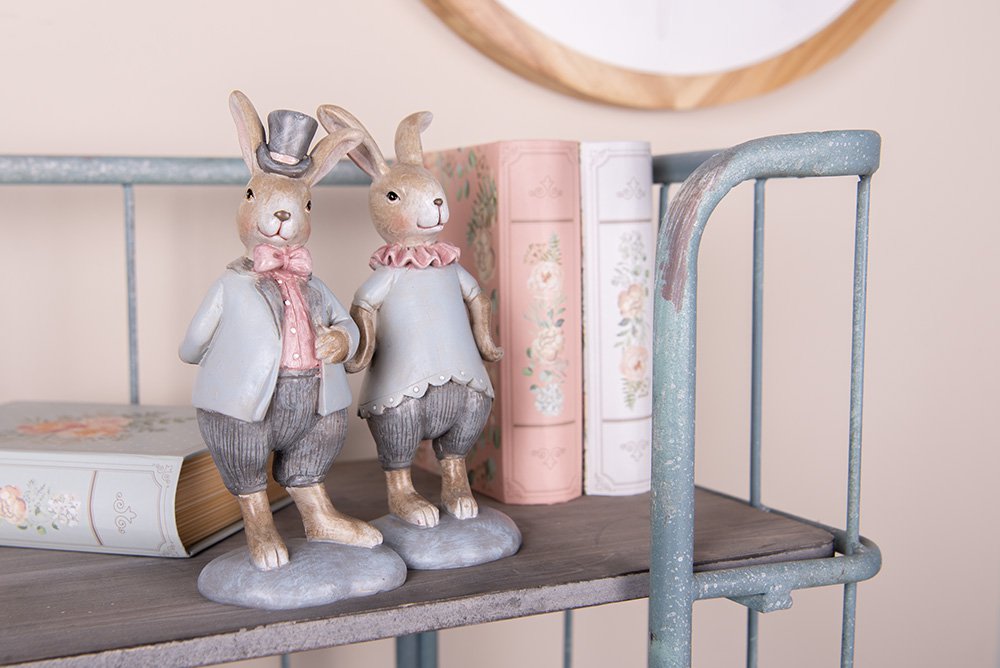 Decoratie Beeld Konijn 19 cm Beige Blauw Kunststof