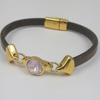 Nexus leren armband glas kristal 24K verguld