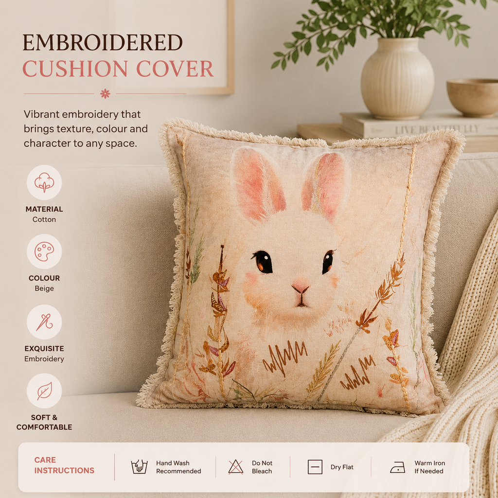 Geborduurd katoenen kussen - Alina Rabbit Design - 45 x 45 cm