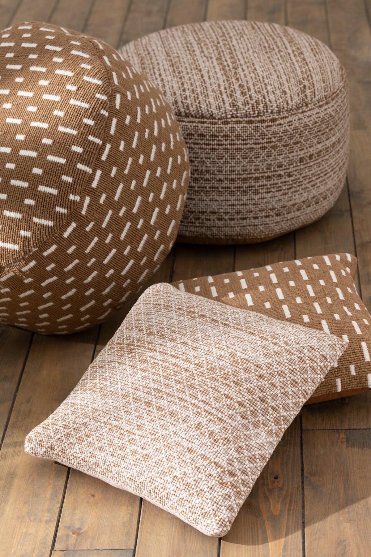 J-Line kussen Lijnen Outdoor - polyester - bruin/wit