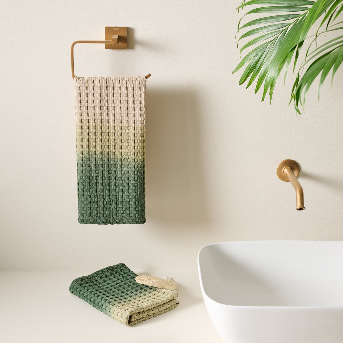 Katoenen bamboe wafelhanddoek - Dip Dye