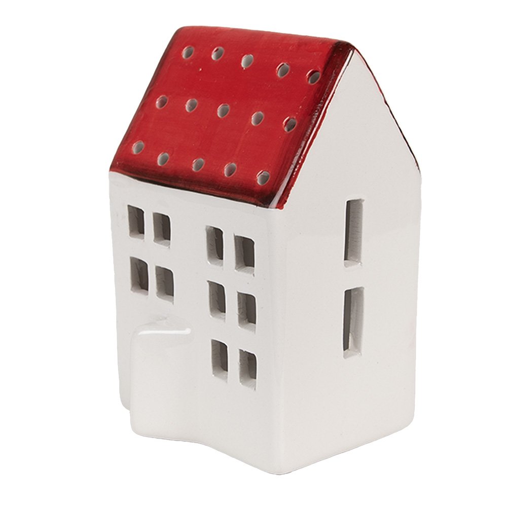Decoratie Beeld Huis 8x7x12 cm Wit Rood Kunststof