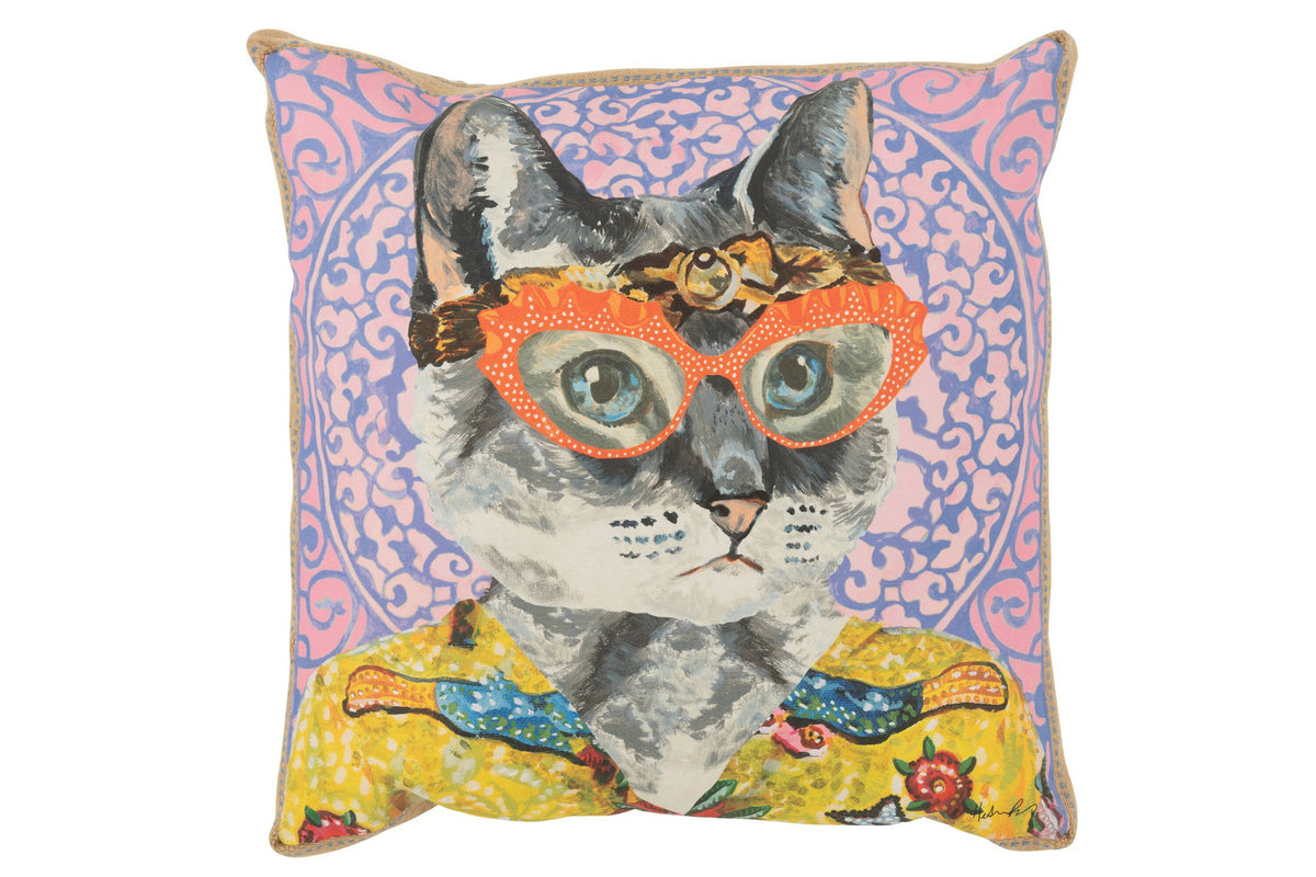 J-Line kussen Kat Popart - polyester/linnen - mix