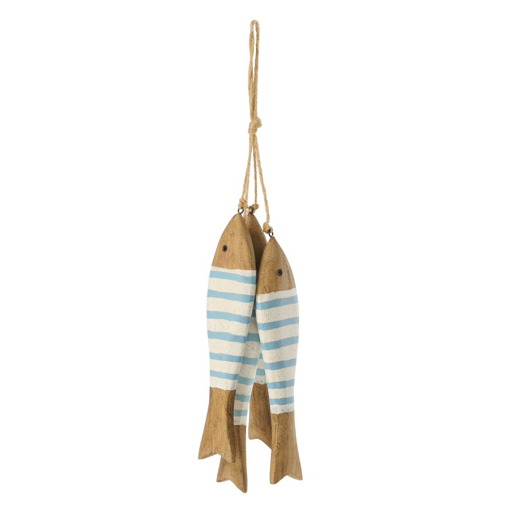 J-Line hanger Vis - hout - naturel/blauw - L