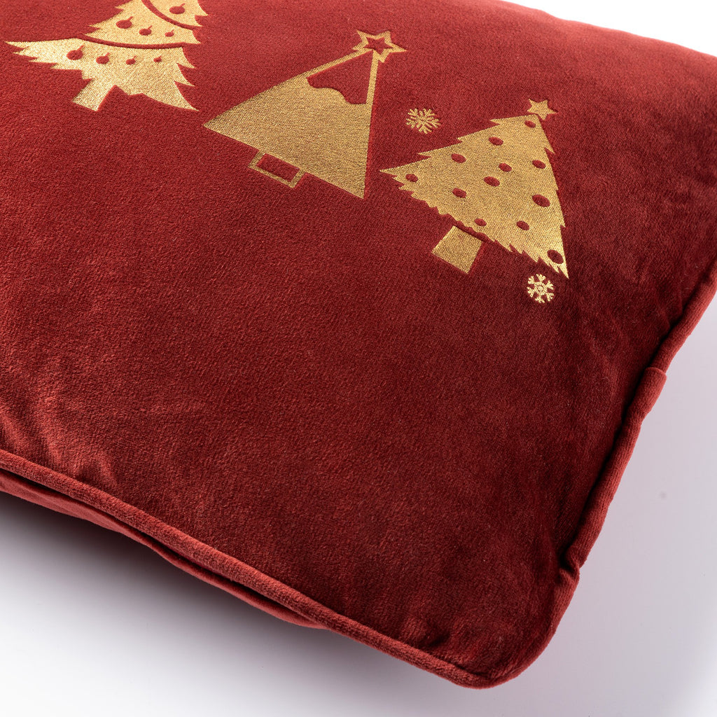 Textino Trees - Kussen 30x50 cm - Kerstdecoratie - Fluweel - Biking Rood - Rood