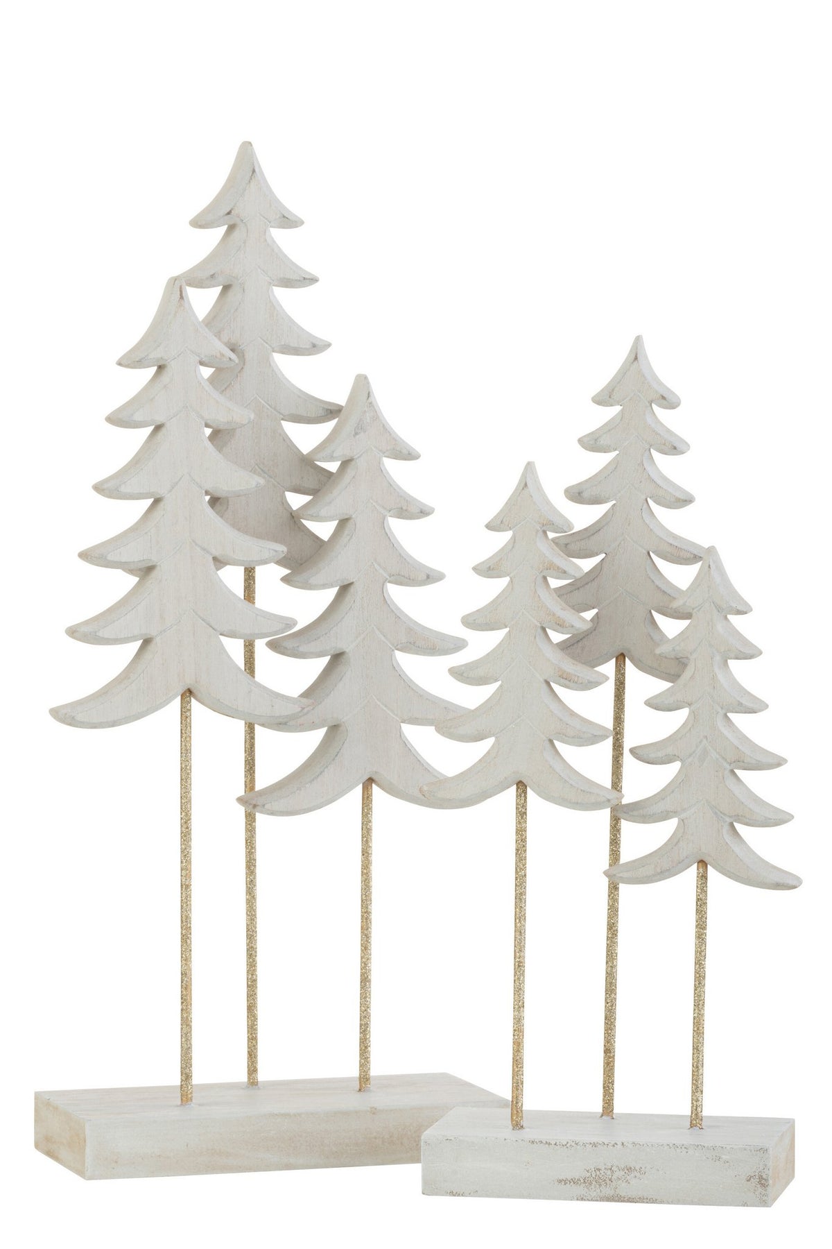 J-Line kerstboom op voet - hout- wit/goud - large