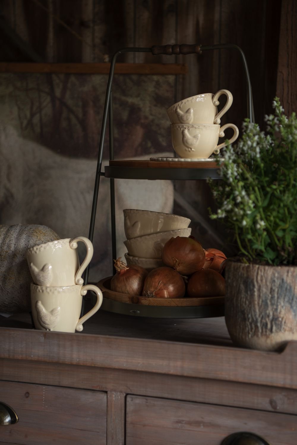 Kop en Schotel 200 ml Beige Keramiek Kip Servies