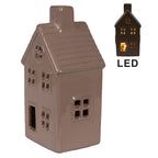 Decoratie Huis met LED 8x6x15 cm Bruin Keramiek
