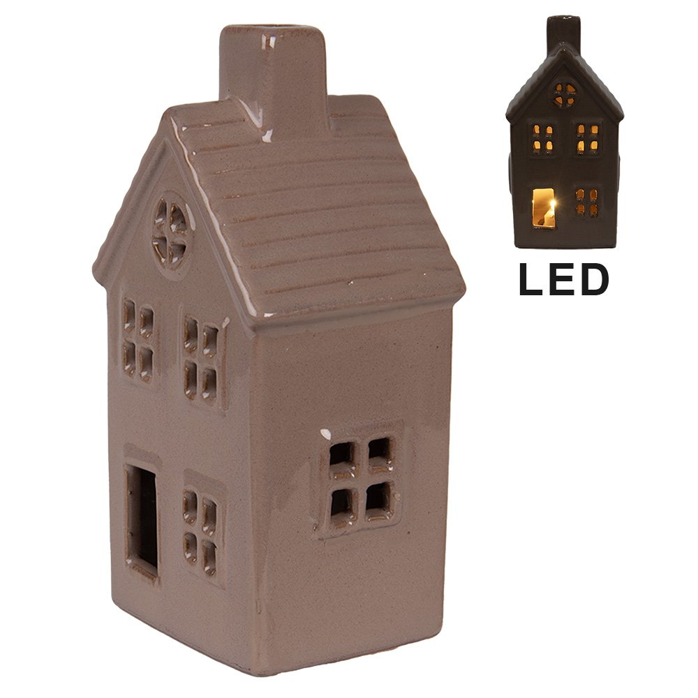 Decoratie Huis met LED 8x6x15 cm Bruin Keramiek