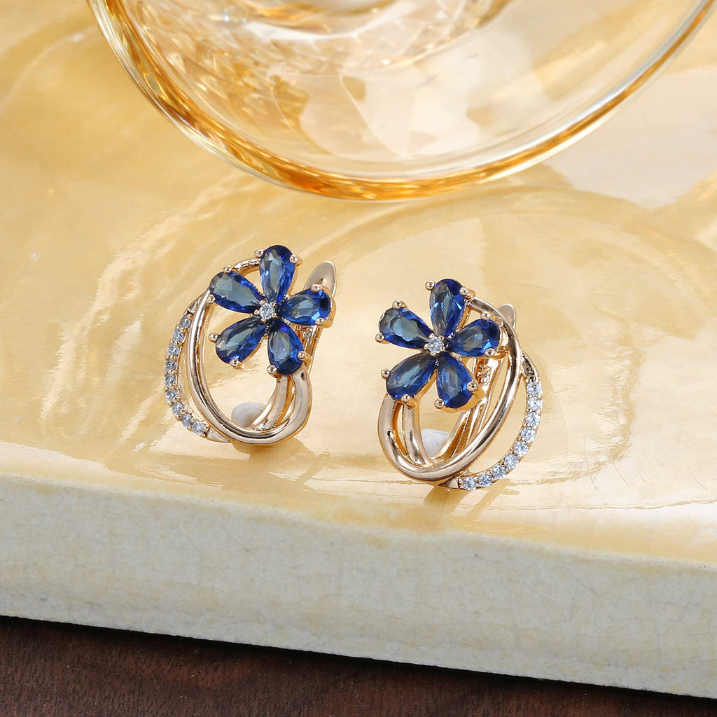 Blauwe zirkonia oorbellen – mode-sieraden – 18k roséverguld koper – 1 paar