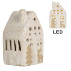Decoratie Huis met LED 6x5x10 cm Beige Keramiek