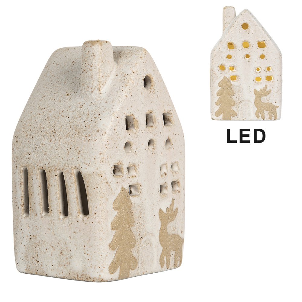 Decoratie Huis met LED 6x5x10 cm Beige Keramiek