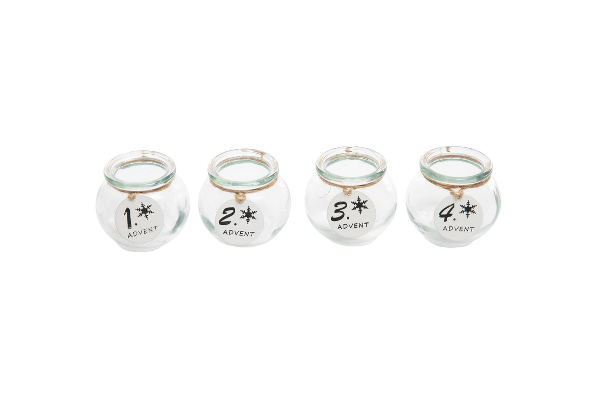 Glazen met houten hangers 1-4 advent S/4 6x7cm wit