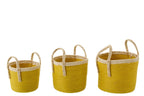 J-Line mand met handvatten - papier - naturel/mosterdgeel - set van 3