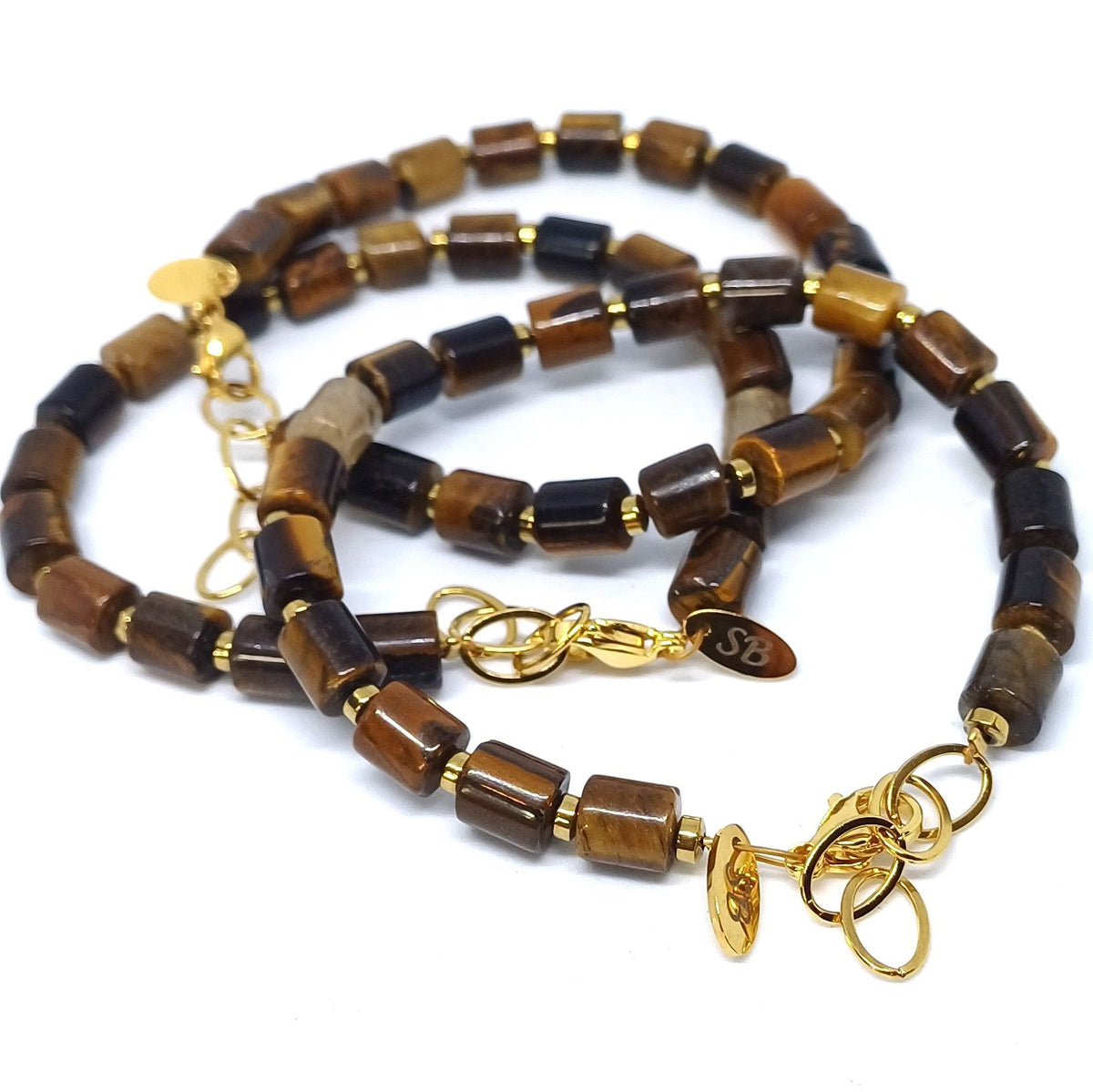 Edelsteen kolom armband tiger eye in doosje