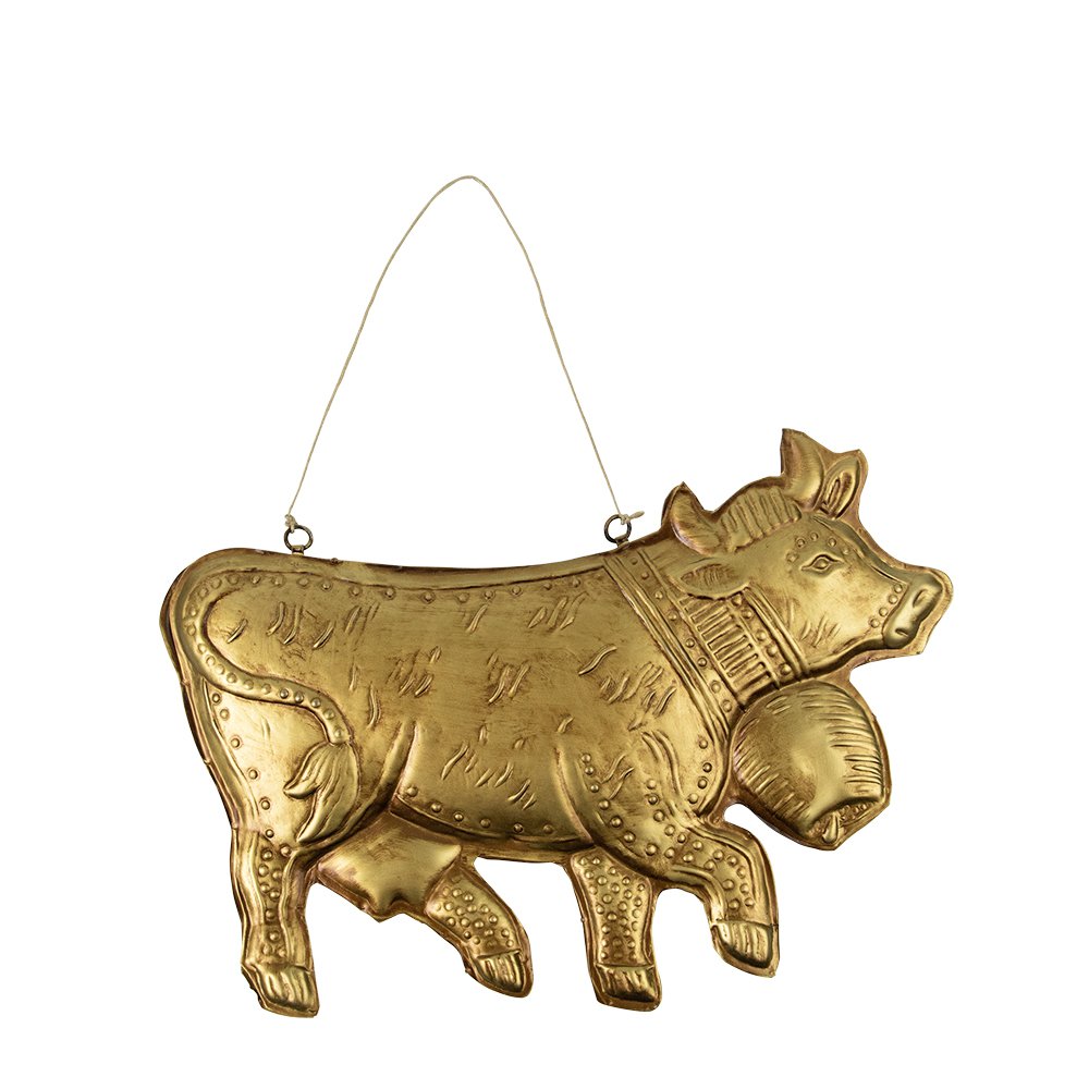 Hanger ijzer koe goud 27cm