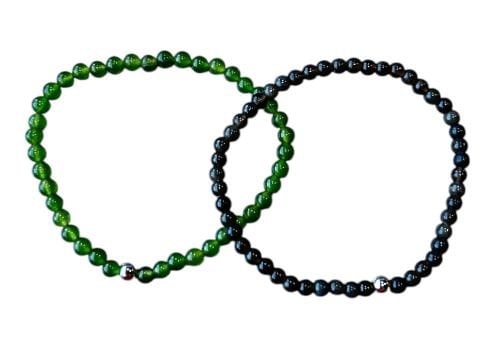 Set van twee dames armbanden groene en zwarte Agaat 4mm