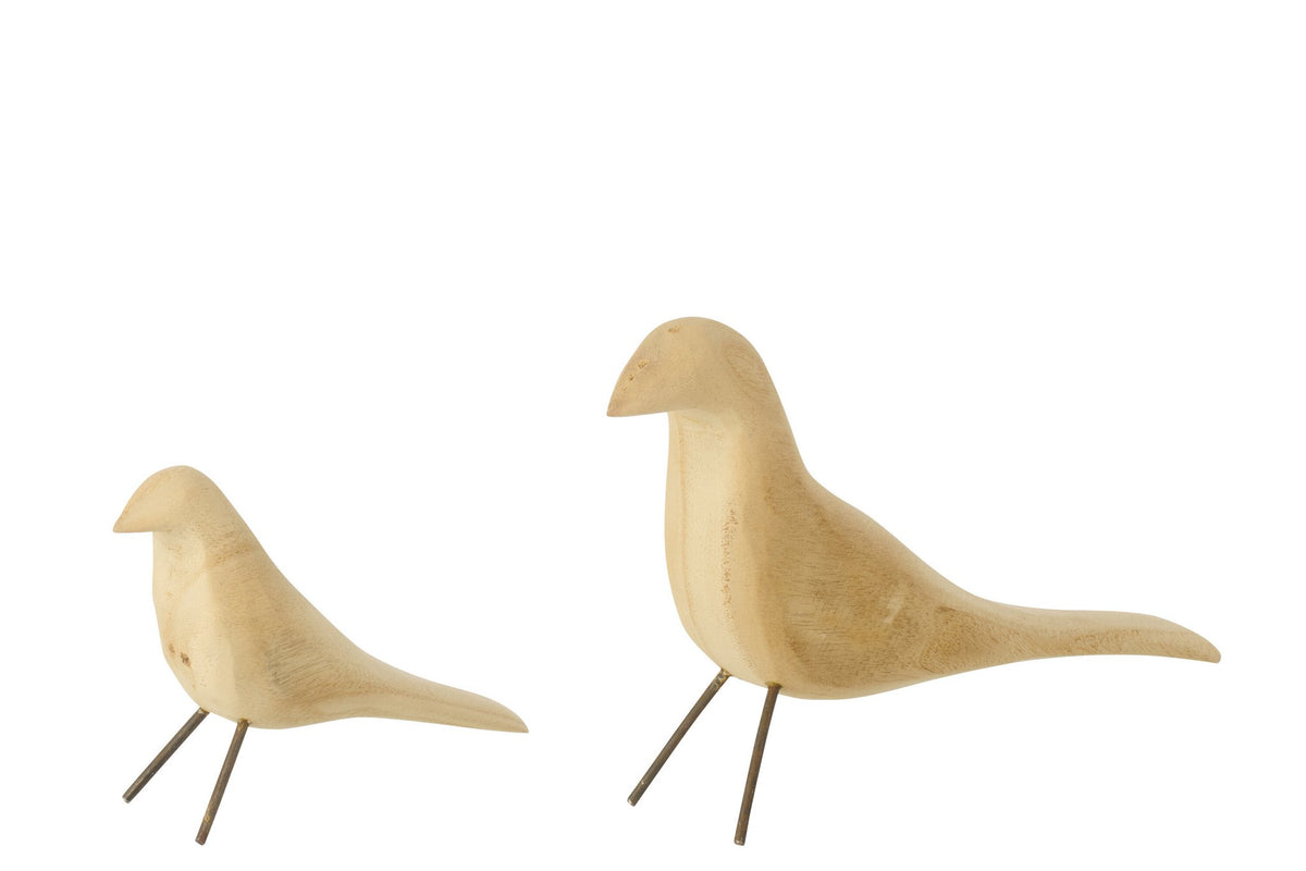 J-Line figuur Vogel Staand - hout - naturel - set van 2