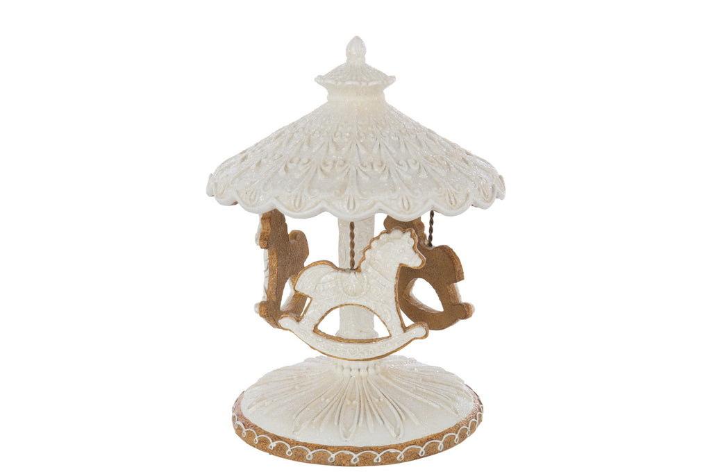J-Line decoratie Draaimolen Peperkoek - polyresin - beige/wit