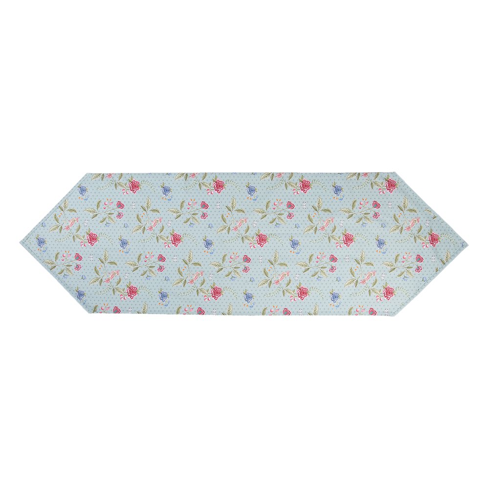 Tafelloper 50x160 cm Blauw Groen Katoen Bloemen Tafelkleed
