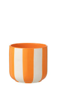 J-Line bloempot Gestreept - keramiek - oranje/wit - L