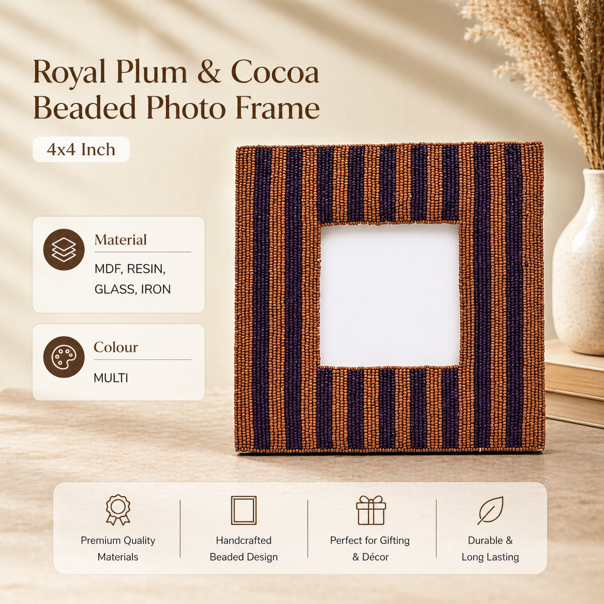 Fotolijst - Royal Plum & Cacao kralen - 4x4 Inch