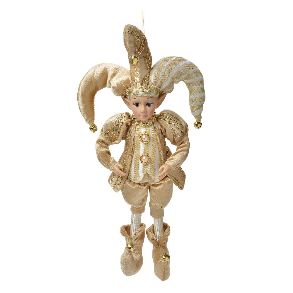 Decoratie hanger elf 14x10x38 cm beige textiel