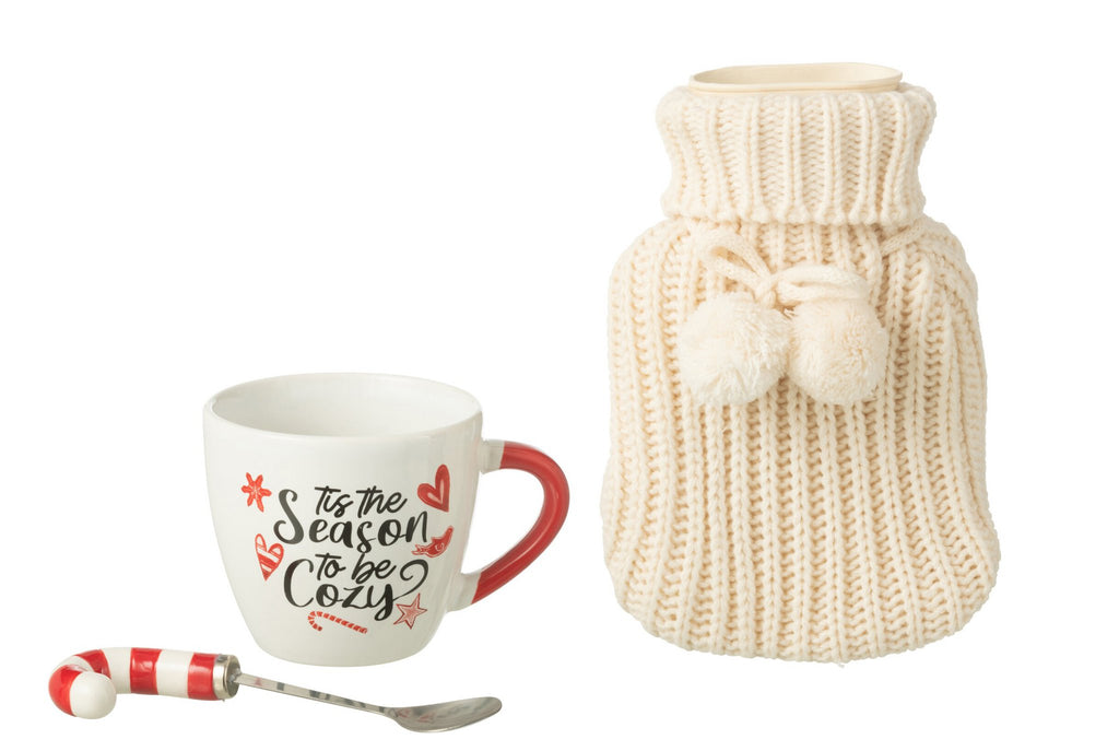 J-Line Tas+Lepel+Warmwaterkruik Giftbox Keramiek Rood