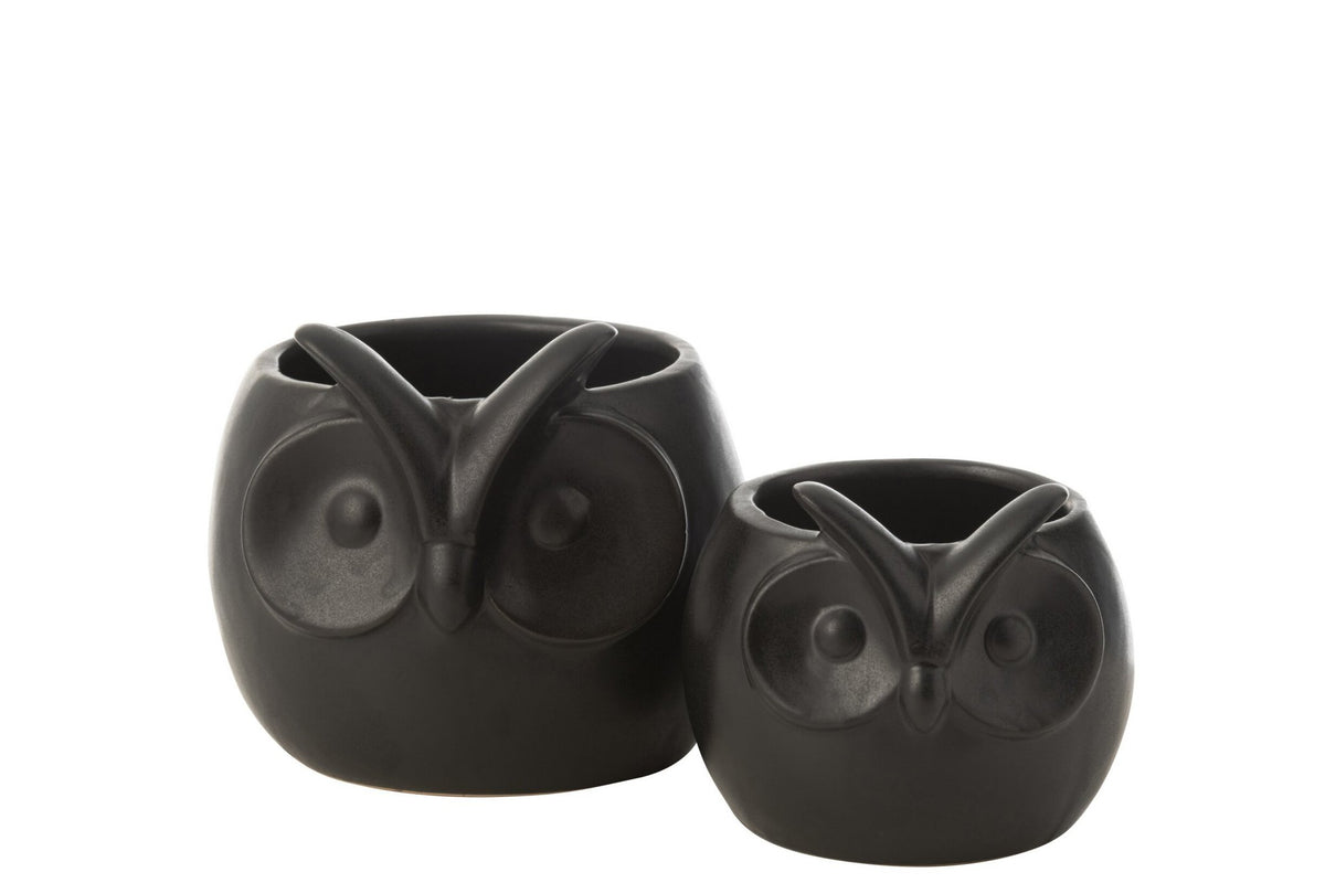 J-Line Bloempot Uil Zwart Porselein Large