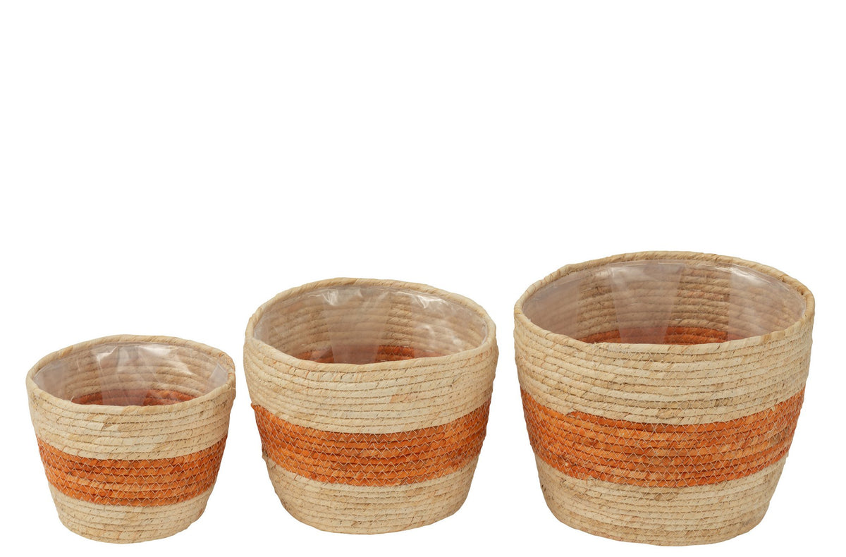 J-Line Set Van 3 Mand Streep Maïs Naturel/Oranje