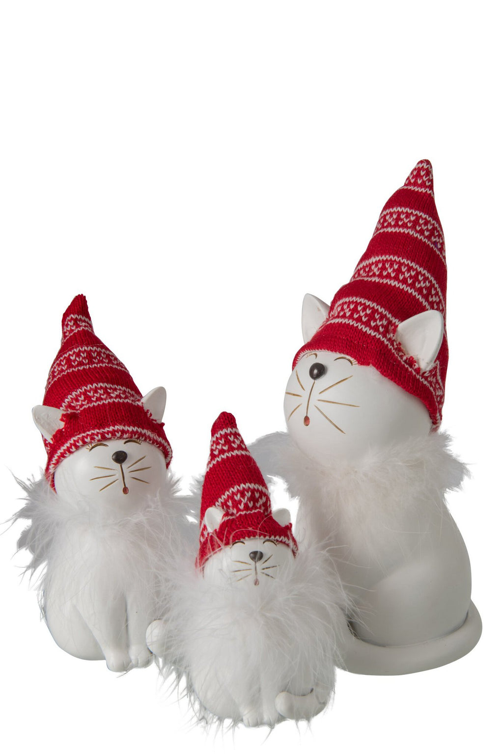 J-Line decoratie Kat Hoed - polyresin - wit/kerstrood - large