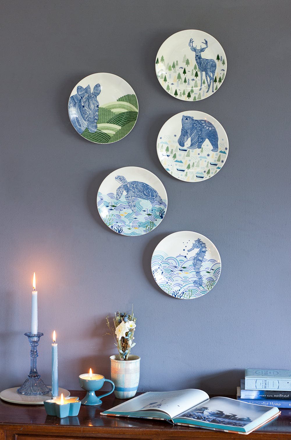 Wandbord | Fijn China dier illustratief | 8" diameter, beer