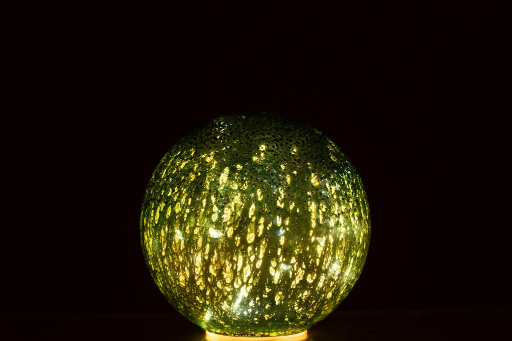 J-Line decoratie Bal Gekraakt - glas - groen - S - LED
