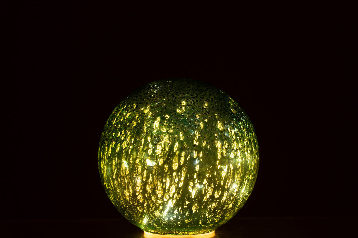 J-Line decoratie Bal Gekraakt - glas - groen - S - LED