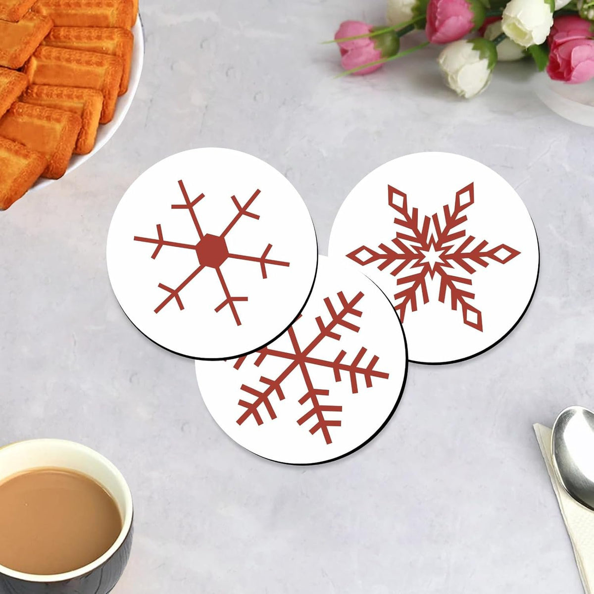 Elegante Boho houten theeonderzetters set van 6 met standaard | Diwali Gifting Home Keuken Decor Gemaakt in India