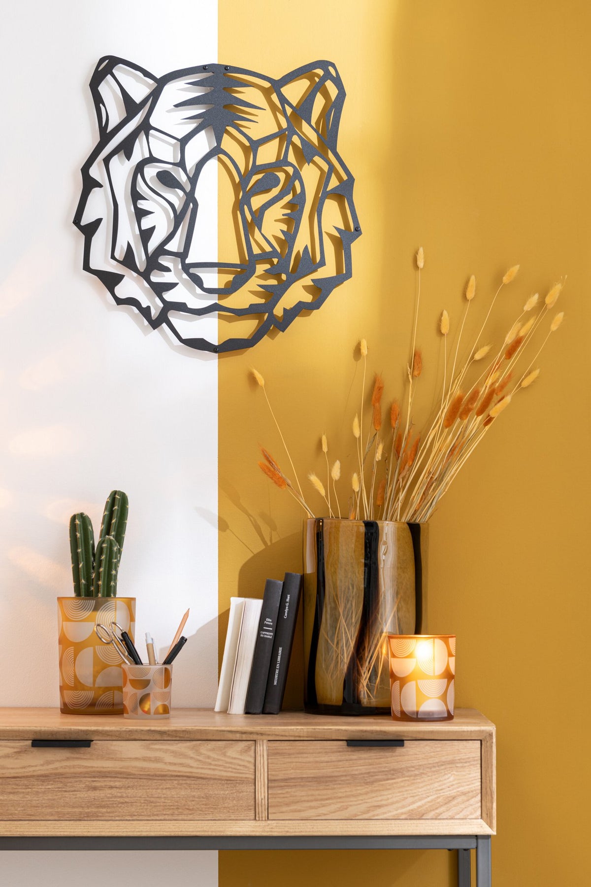 J-Line wanddecoratie Tijger - metaal - zwart