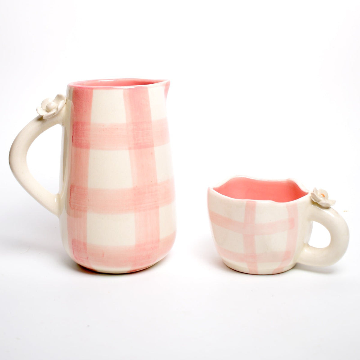 Kruik | Keramiek Handgeschilderde Daisy Check | 800ml Roze