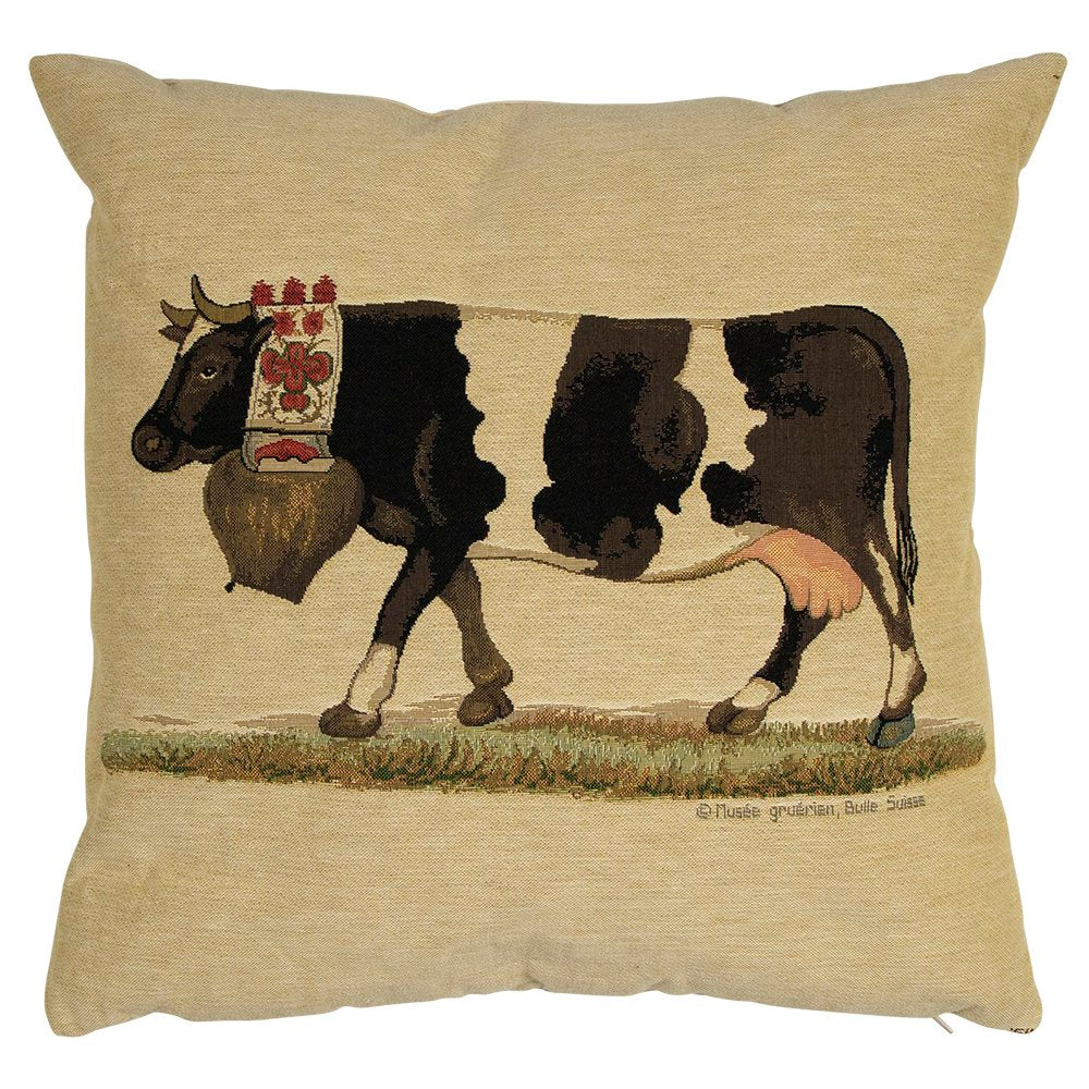 Gobelin kussen almabtrieb koebel wit zwart 45x45cm