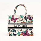 Tote Bag - Canvas met vlinderprint – Eco-vriendelijke herbruikbare boodschappen- en dagelijkse schoudertas (41 x 16 x 34 cm)