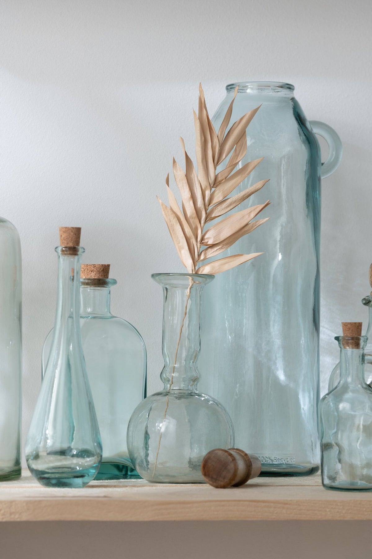 J-Line Rond Lang fles en kurk - glas & hout - transparant