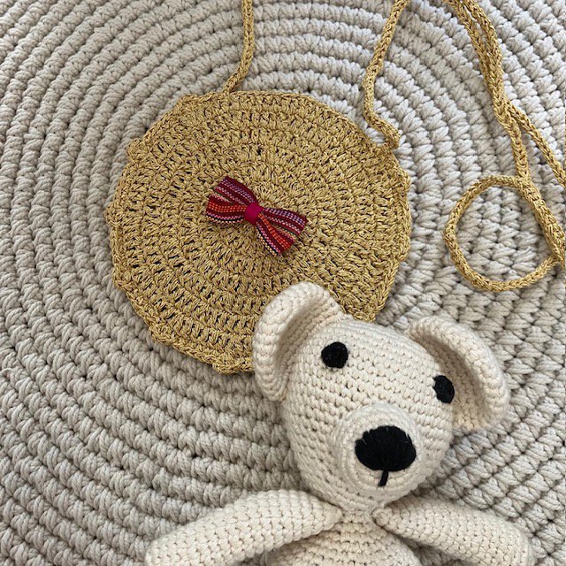 Luna-Leena kindertas rond - goud - lurex garen & biologisch katoen - hand gehaakt in Nepal