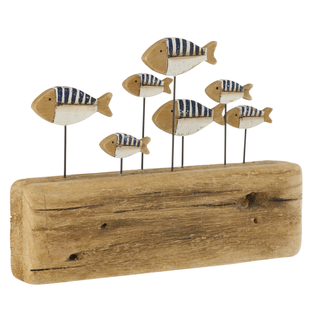 J-Line decoratie Vis Op Voet - hout - blauw/naturel - L