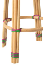 J-Line decoratie Kruk - polyresin/rotan - roze/groen