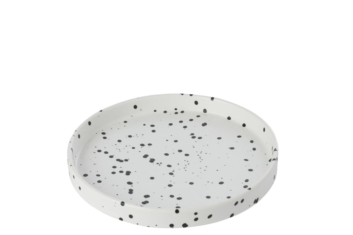 J-Line Bord met stippen - steengoed - wit/zwart - S