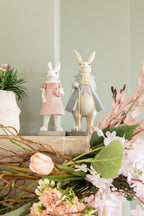 Beeld Konijn 9x8x20 cm Wit Roze Polyresin